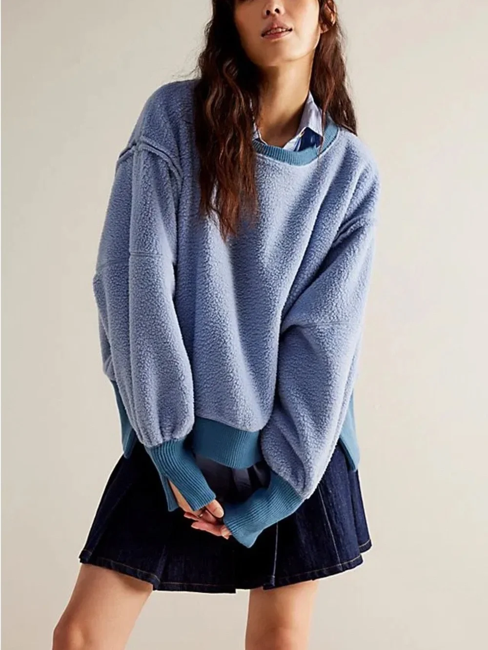 We the free cozy Camden Sherpa sweatshirt blue small